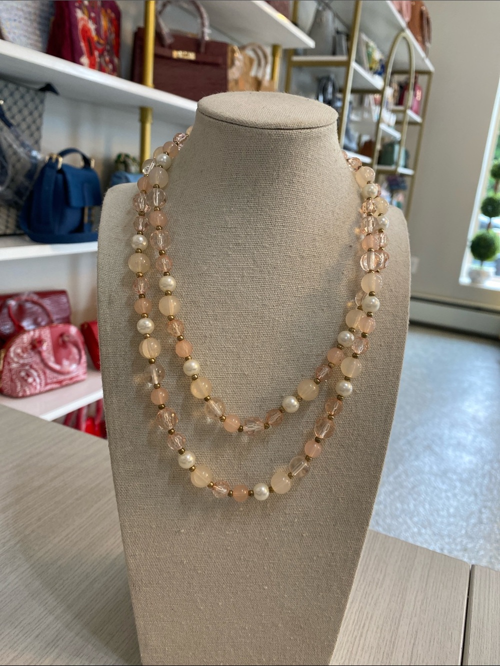Elegant Peach Pearl Beaded One-Strand Necklace